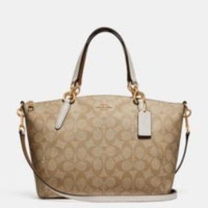 Coach Small Kelsey Beige/White Signature Canvas Tote Satchel